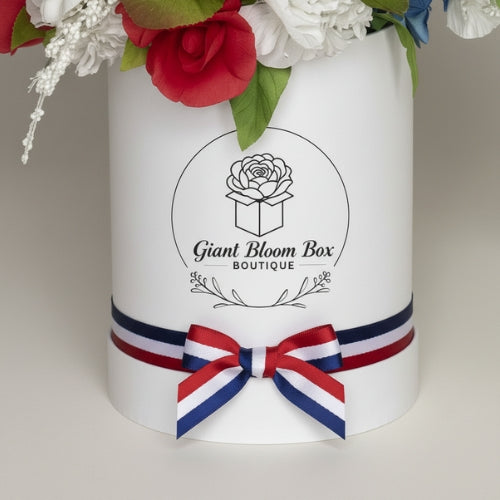 Collector’s Patriotic Floral Art: 4ft Red White Blue Roses with American Flag