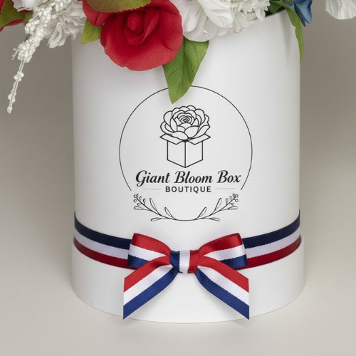 Luxury Patriotic Floral Arrangement with American Flag | Oversized Red White Blue Roses for Veterans Ceremonies & Memorial Tributes