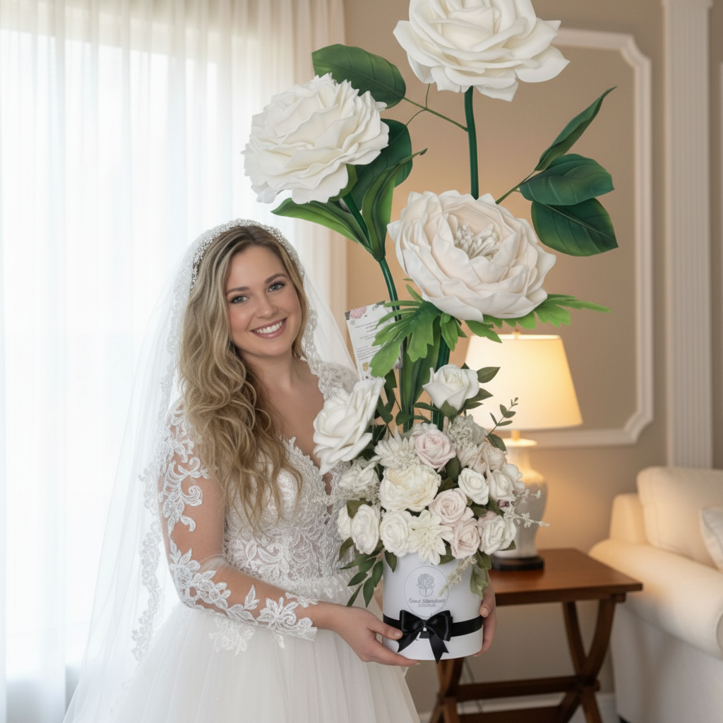 Luxury White Flower Arrangement, Handcrafted Giant Foam Flowers, Wedding Centerpiece, Forever Floral Gift Box, Elegant Ceremony Décor