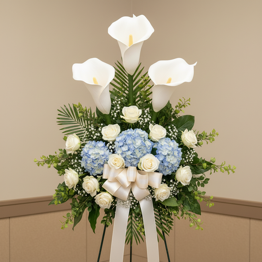 Elegant Funeral Spray with Giant Calla Lilies – 6.5ft Tall