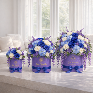 Lavender Dream | Purple & Blue Luxury Silk Flower Hatbox