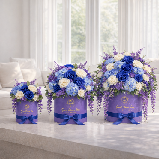 Lavender Dream | Purple & Blue Luxury Silk Flower Hatbox