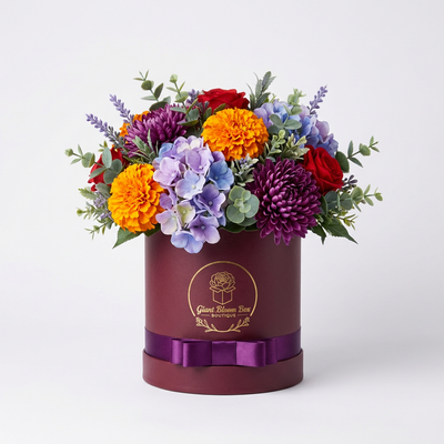 Fire Royalty — Red, Coral & Purple Silk Floral Arrangement