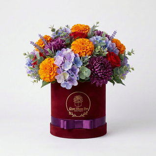 Fire Royalty — Red, Coral & Purple Silk Floral Arrangement