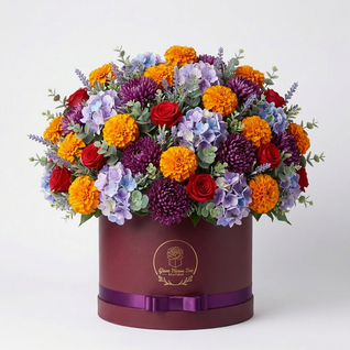 Fire Royalty — Red, Coral & Purple Silk Floral Arrangement
