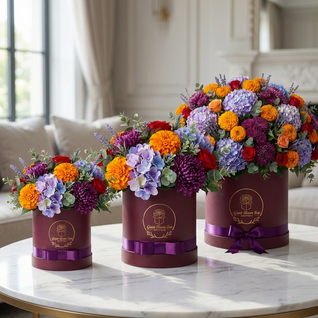 Fire Royalty — Red, Coral & Purple Silk Floral Arrangement