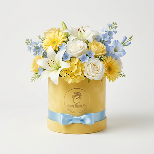 Bluebird Skies — Blue Rose, Yellow & White Silk Floral Arrangement