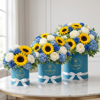 Blue Horizon — Yellow, Cream & Blue Silk Floral Arrangement